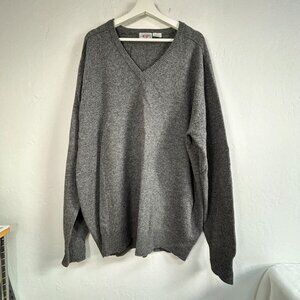 Piccadilly Mens 3X Tall V-Neck Gray Knit Sweater Lambswool Blend Pullover Cozy
